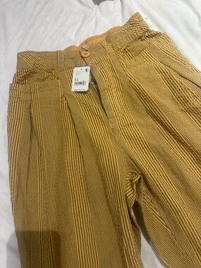 Free People Mustard Yellow Striped Chinos